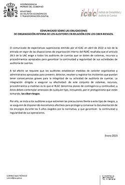 Comunicado sobre las obligaciones de organizacin interna de los auditores en relacin con los ciber-riesgos